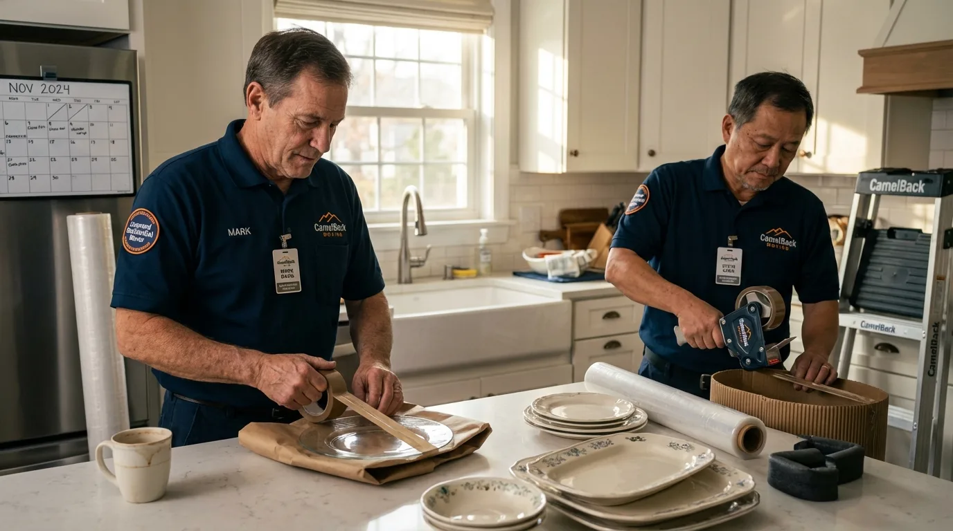 Professional crew packing kitchen dishware in Fergus Falls, MN